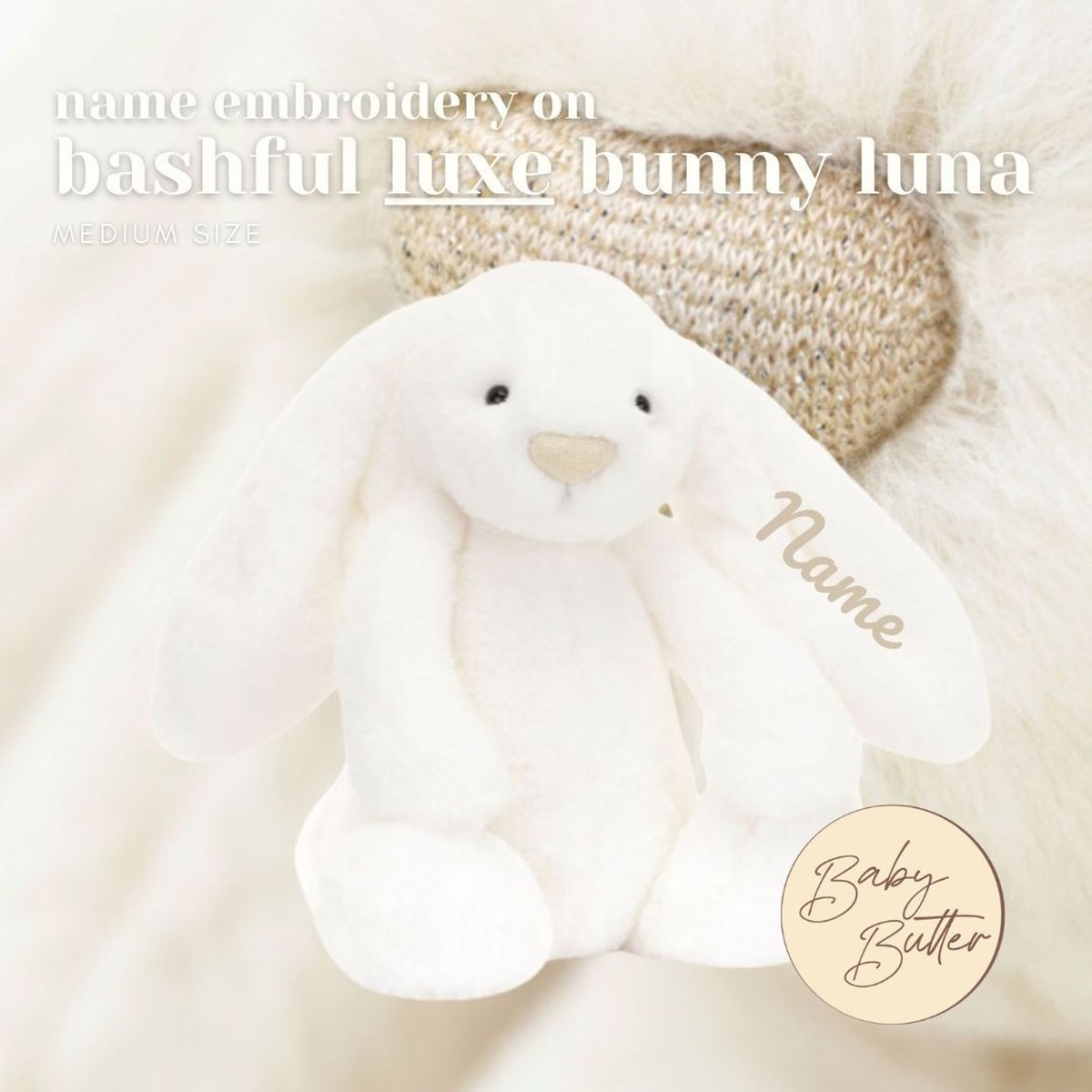 Bashful LUXE✨ Bunny Luna (Medium, 31cm) - Personalised Jellycat Bunny