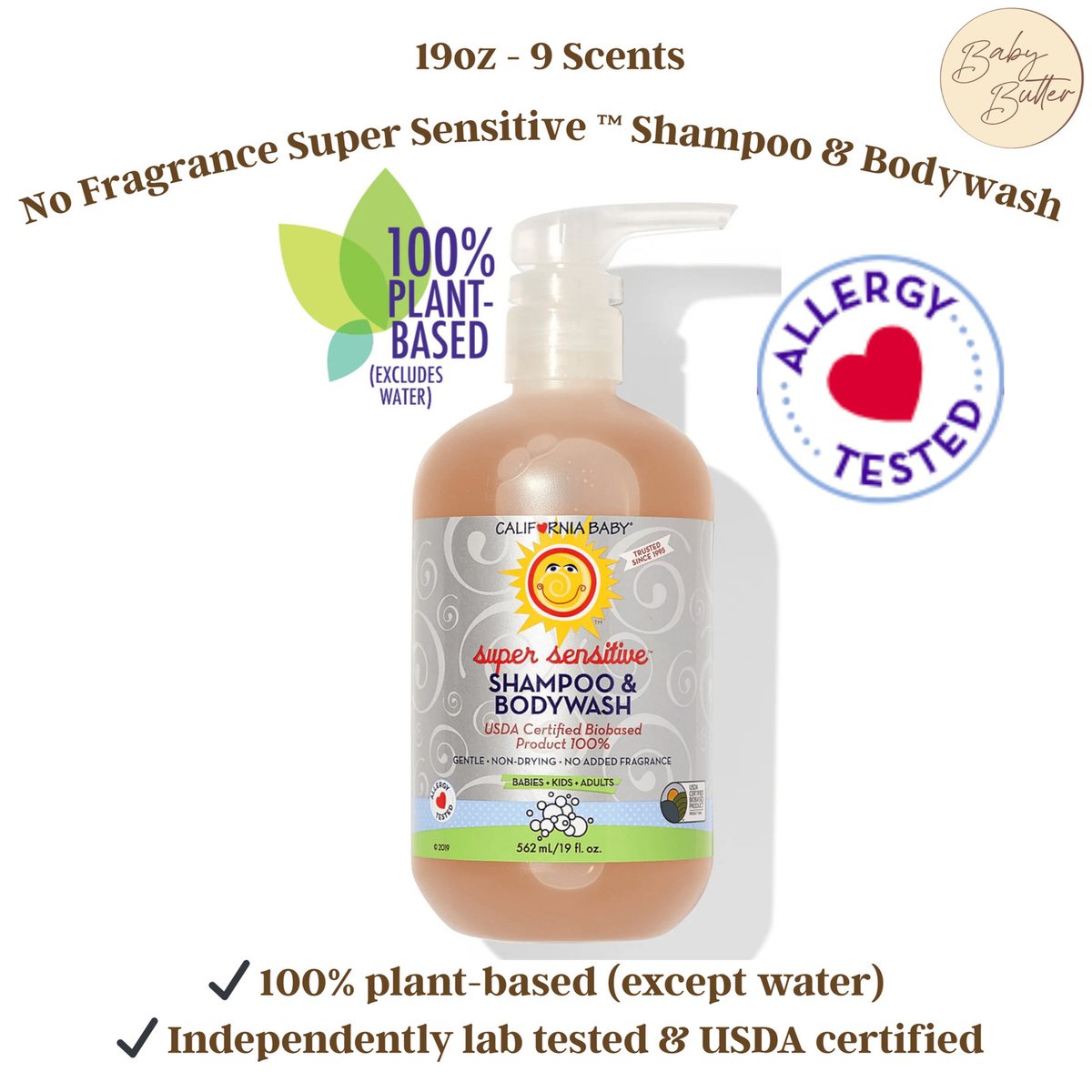 No Fragrance Super Sensitive Shampoo &amp; Bodywash 19oz🧴🧼- California Baby