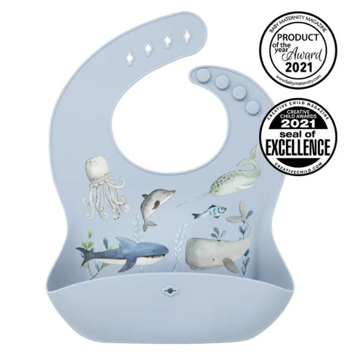 Ocean Adventures Sea Creatures Silicone Printed Food Bib