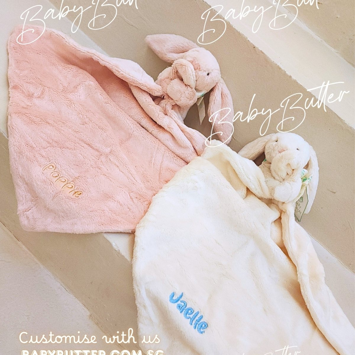 Personalised Jellycat Bashful Bunny Soother - blankies with name embroidery